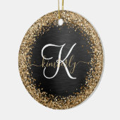 Aangepast goudglitter zwart monogram keramisch ornament (Links)