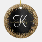 Aangepast goudglitter zwart monogram keramisch ornament (Achterkant)