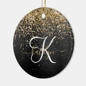 Aangepast goudglitter zwart monogram keramisch ornament (Links)