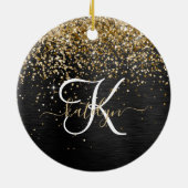 Aangepast goudglitter zwart monogram keramisch ornament (Achterkant)