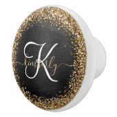 Aangepast goudglitter zwart monogram keramische knop (Rechts)