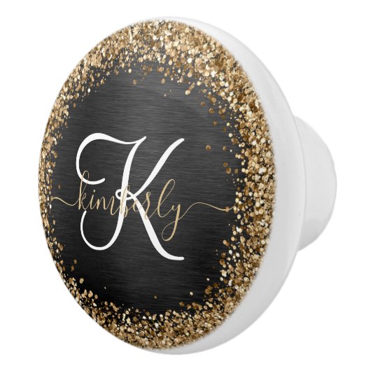 Aangepast goudglitter zwart monogram keramische knop (Rechts)