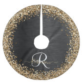 Aangepast goudglitter zwart monogram kerstboom rok (Voorkant)