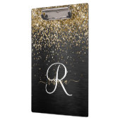 Aangepast goudglitter zwart monogram klembord (Links)
