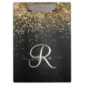 Aangepast goudglitter zwart monogram klembord (Voorkant)