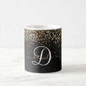 Aangepast goudglitter zwart monogram koffiemok (Center)