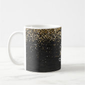 Aangepast goudglitter zwart monogram koffiemok (Links)