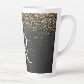 Aangepast goudglitter zwart monogram latte mok (Rechts)