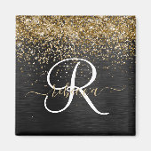 Aangepast goudglitter zwart monogram magneet (Voorkant)