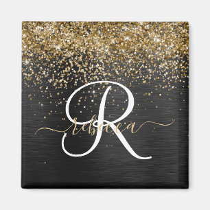 Aangepast goudglitter zwart monogram magneet