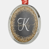 Aangepast goudglitter zwart monogram metalen ornament (Links)