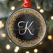 Aangepast goudglitter zwart monogram metalen ornament