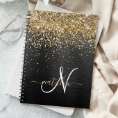 Aangepast goudglitter zwart monogram notitieboek