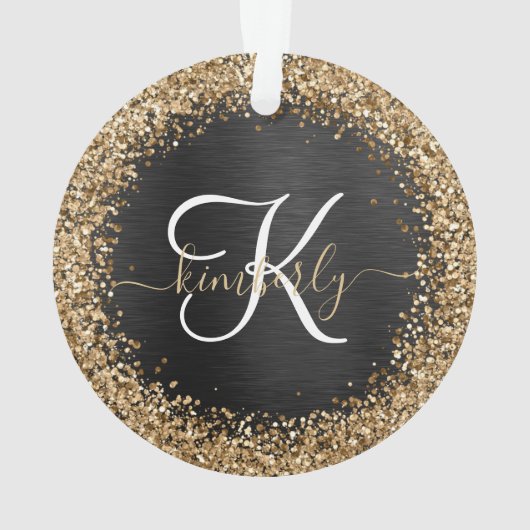 Aangepast goudglitter zwart monogram ornament (achterkant)