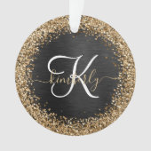 Aangepast goudglitter zwart monogram ornament (voorkant)