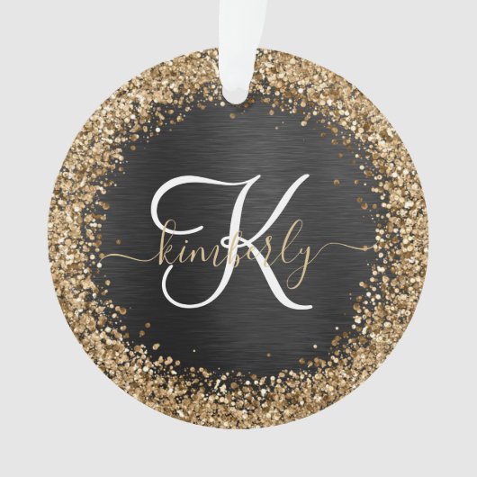 Aangepast goudglitter zwart monogram ornament (voorkant)
