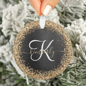 Aangepast goudglitter zwart monogram ornament