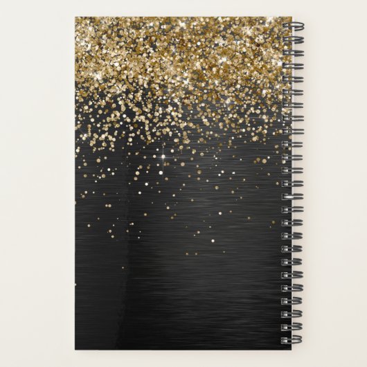 Aangepast goudglitter zwart monogram planner (Achterkant)