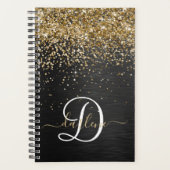 Aangepast goudglitter zwart monogram planner (Voorkant)