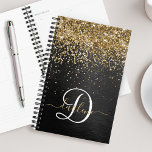 Aangepast goudglitter zwart monogram planner<br><div class="desc">Pas dit trendy elegante ontwerp van de planner eenvoudig aan met  gouden mousserende glitter op een zwarte geborstelde metalen achtergrond.</div>