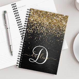 Aangepast goudglitter zwart monogram planner