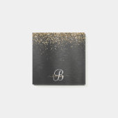 Aangepast goudglitter zwart monogram post-it® notes (Voorkant)