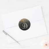 Aangepast goudglitter zwart monogram ronde sticker (Envelop)