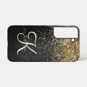 Aangepast goudglitter zwart monogram samsung galaxy hoesje (Achterkant horizontaal)