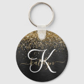 Aangepast goudglitter zwart monogram sleutelhanger (Voorkant)