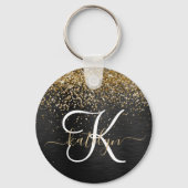 Aangepast goudglitter zwart monogram sleutelhanger (Achterkant)