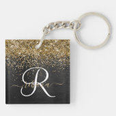Aangepast goudglitter zwart monogram sleutelhanger (Achterkant)