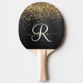 Aangepast goudglitter zwart monogram tafeltennisbatje (Voorkant)