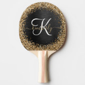 Aangepast goudglitter zwart monogram tafeltennisbatje (Voorkant)