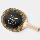 Aangepast goudglitter zwart monogram tafeltennisbatje (Zijkant)