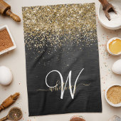 Aangepast goudglitter zwart monogram theedoek
