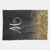 Aangepast goudglitter zwart monogram theedoek (Horizontaal)