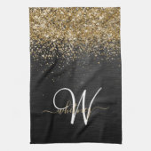Aangepast goudglitter zwart monogram theedoek (Verticaal)