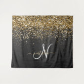 Aangepast goudglitter zwart monogram wandkleed (Voorkant (horizontaal))