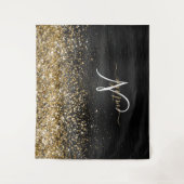Aangepast goudglitter zwart monogram wandkleed (Voorkant)