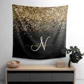 Aangepast goudglitter zwart monogram wandkleed