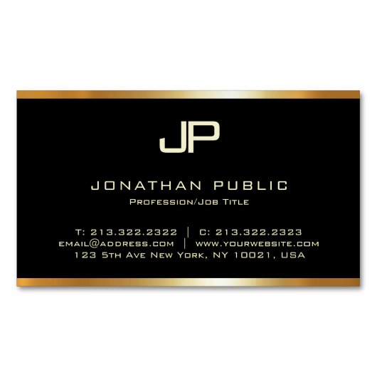 Aangepast goudmonogram Moderne Sjabloon Luxurieus Magnetisch Visitekaartje (Voorkant)