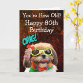 Aangepast grappige 80ste verjaardag van de hondenk kaart (Gele Bloem)