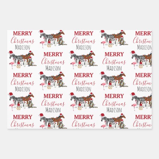 Aangepast grappige kerstdieren — kerstmandieten inpakpapier vel (Voorkant 3)