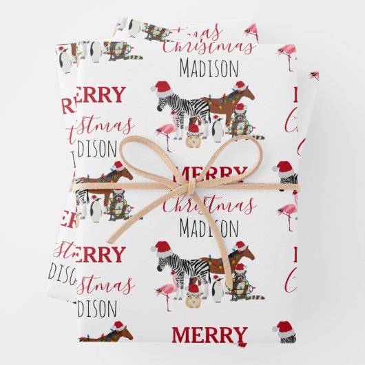 Aangepast grappige kerstdieren — kerstmandieten inpakpapier vel (In situ)