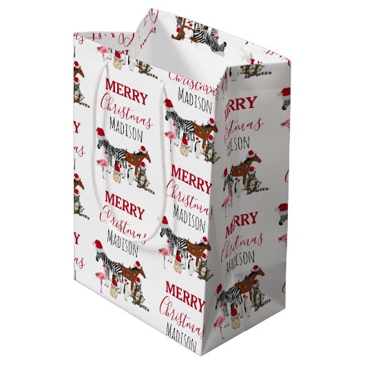 Aangepast grappige kerstdieren — kerstmandieten medium cadeauzakje (Achterkant Gekanteld)