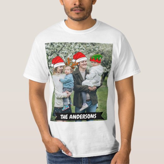 Aangepast grappige kerstmis. Foto van familievrien T-shirt (Voorkant)