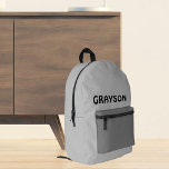 Aangepast grijs bedrukte rugzak<br><div class="desc">Outfit elke gelegenheid met een gepersonaliseerde rugzak met jouw naam in strak zwart lettertype! Deze duurzame tas wordt geleverd in een stijlvolle grijze, gemakkelijk overstappen van het dagelijks leven naar weekendavonturen.</div>