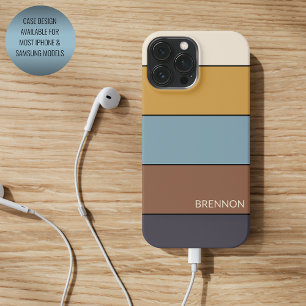 Aangepast grijs blauw bruin mosterdgeel strepen iPhone 16 pro max hoesje