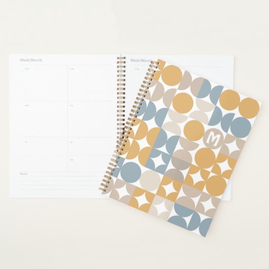 Aangepast grijs blauw Mustard Taupe Brown Art Patr Planner (Display)