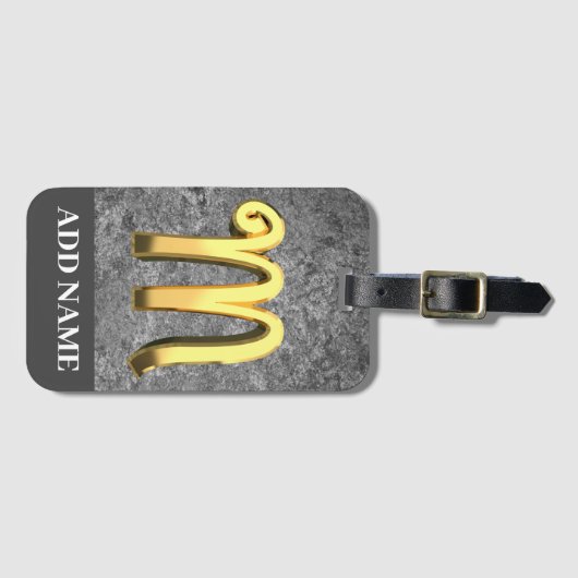 Aangepast grijs- en goudmonogram, Letter M Bagagelabel (Voorkant (horizontaal))